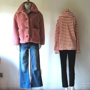 Zara Woman Outerwear Autumn/Winter Pink Faux Fur Teddy Jacket Coat Size L